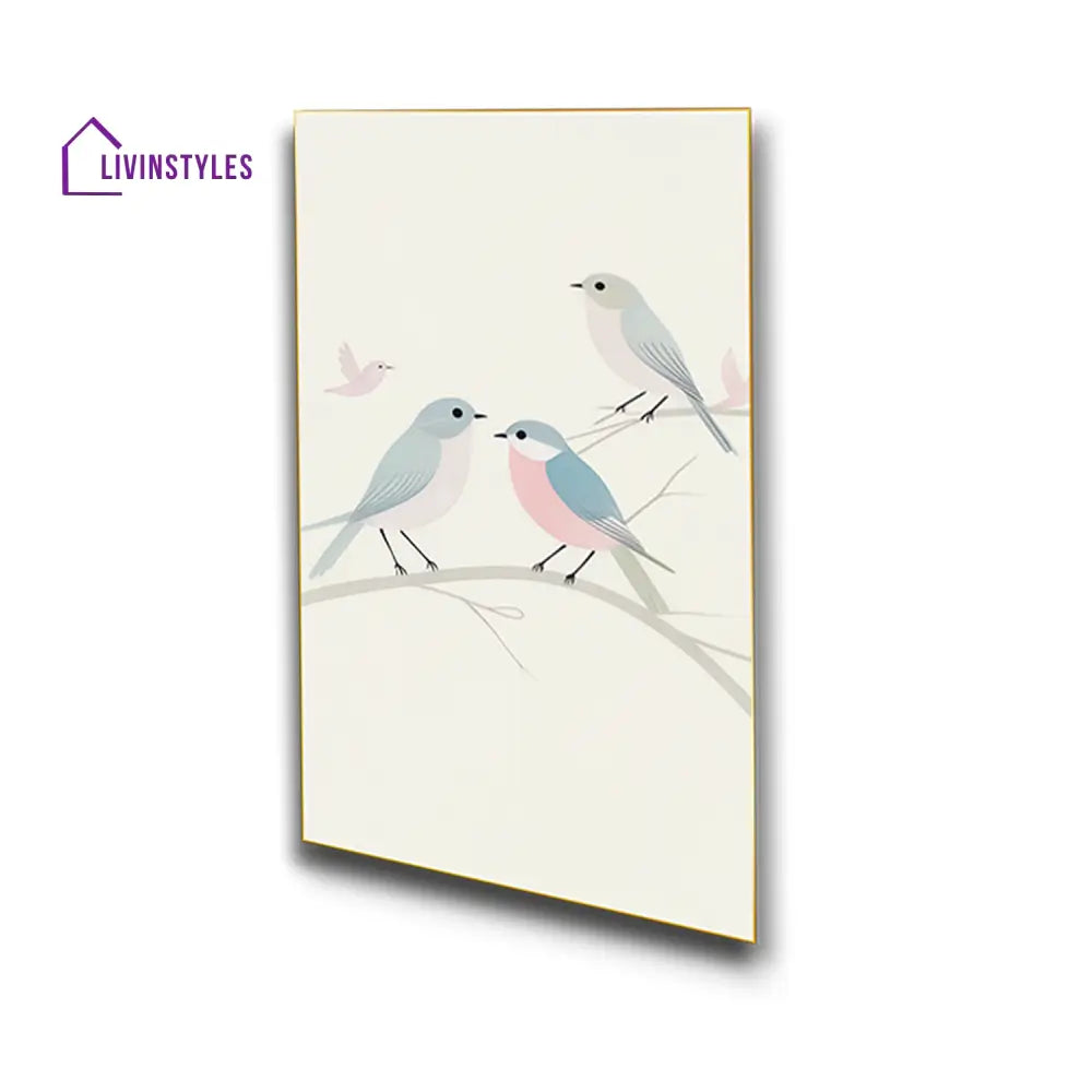 Serene Bird Branch Art Set Of 4 Canvas Wall Painting