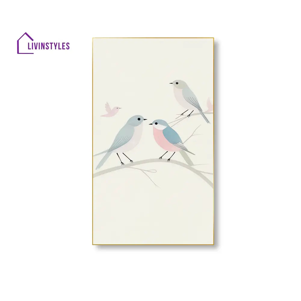 Serene Bird Branch Art Set Of 4 Canvas Wall Painting