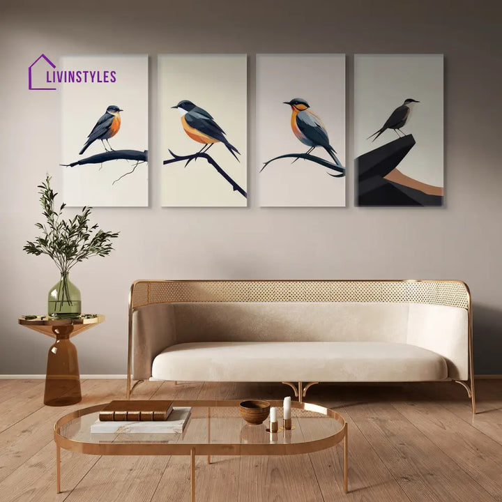 Serene Bird Wall Art Collection Set Of 4 Canvas Painting