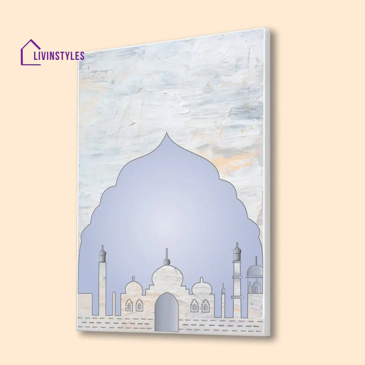 Serene Blue Mosque Wall Art Painting 16 X 20 Inch / Canvas White Floating Frame