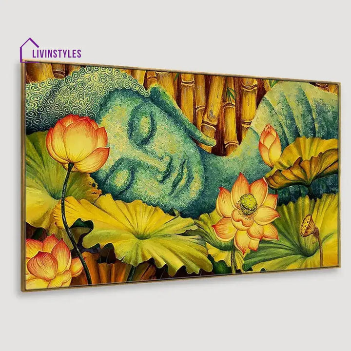 Serene Buddha Lotus Garden Wall Painting