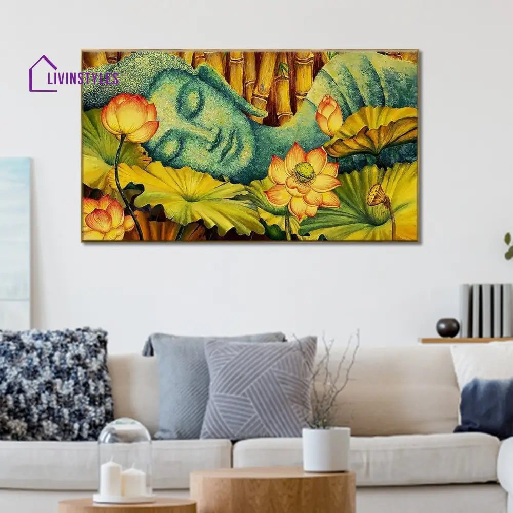 Serene Buddha Lotus Garden Wall Painting