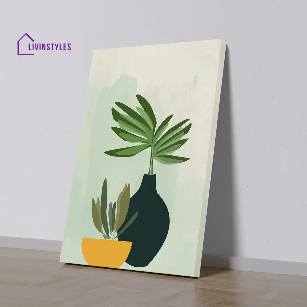 Serene Green Plant Bowl Art Canvas Wall Painting 16 X 20 Inch / Stretch