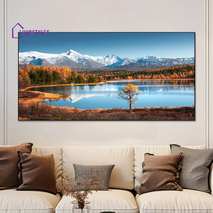 Serene Lake And Mountain Landscape Wall Painting