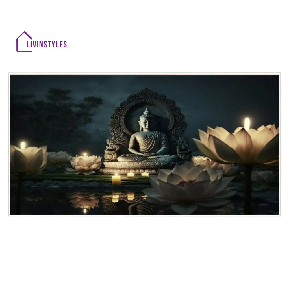 Serene Lotus And Meditating Buddha Wall Painting