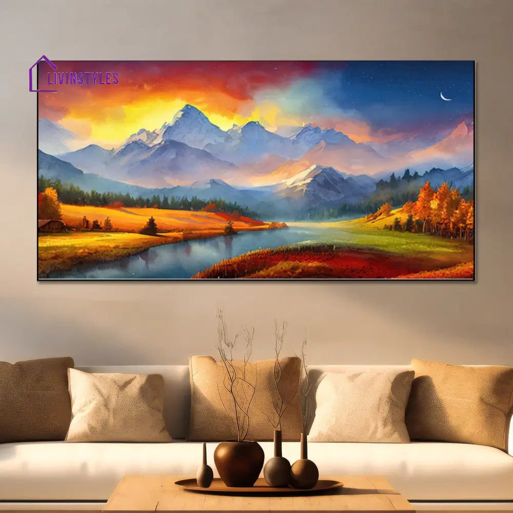 Serene Mountain Landscape Canvas Print Wall Painting