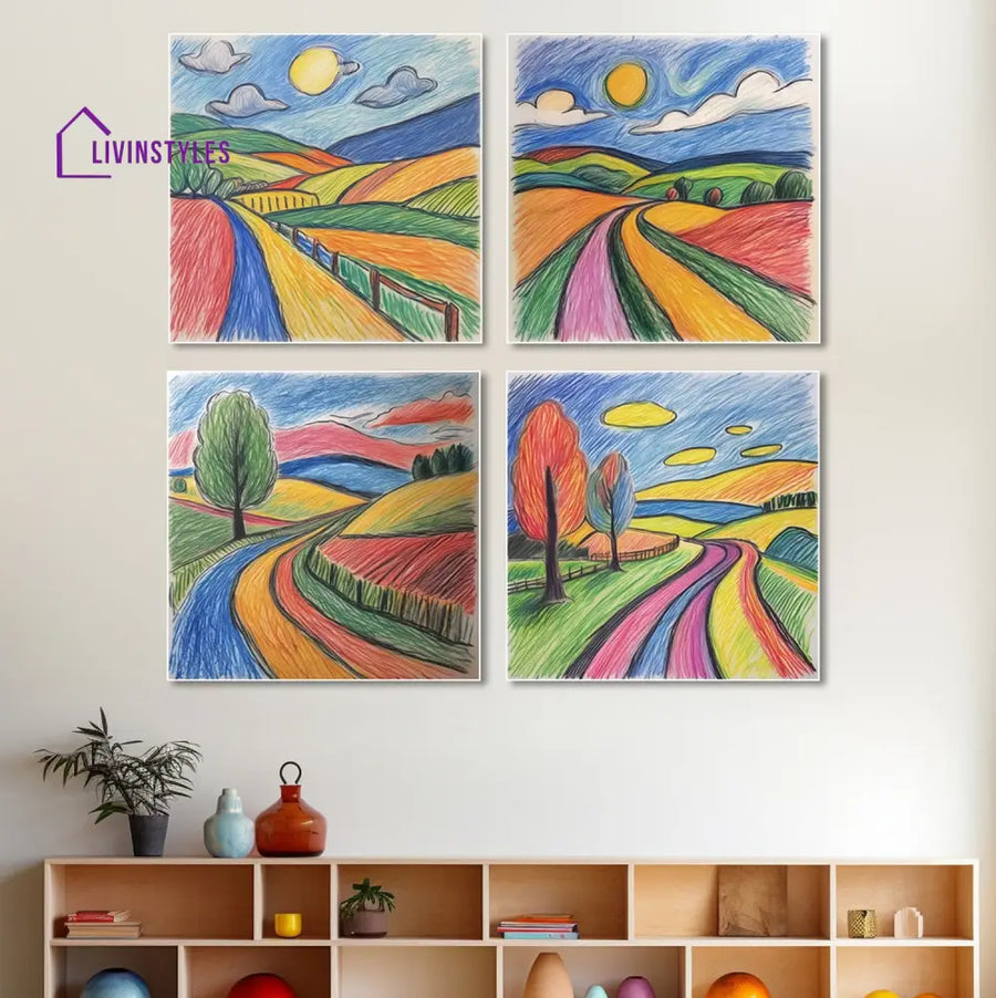 Serene Path Through Lush Landscape Canvas Kids Room Wall Painting Set Of 4