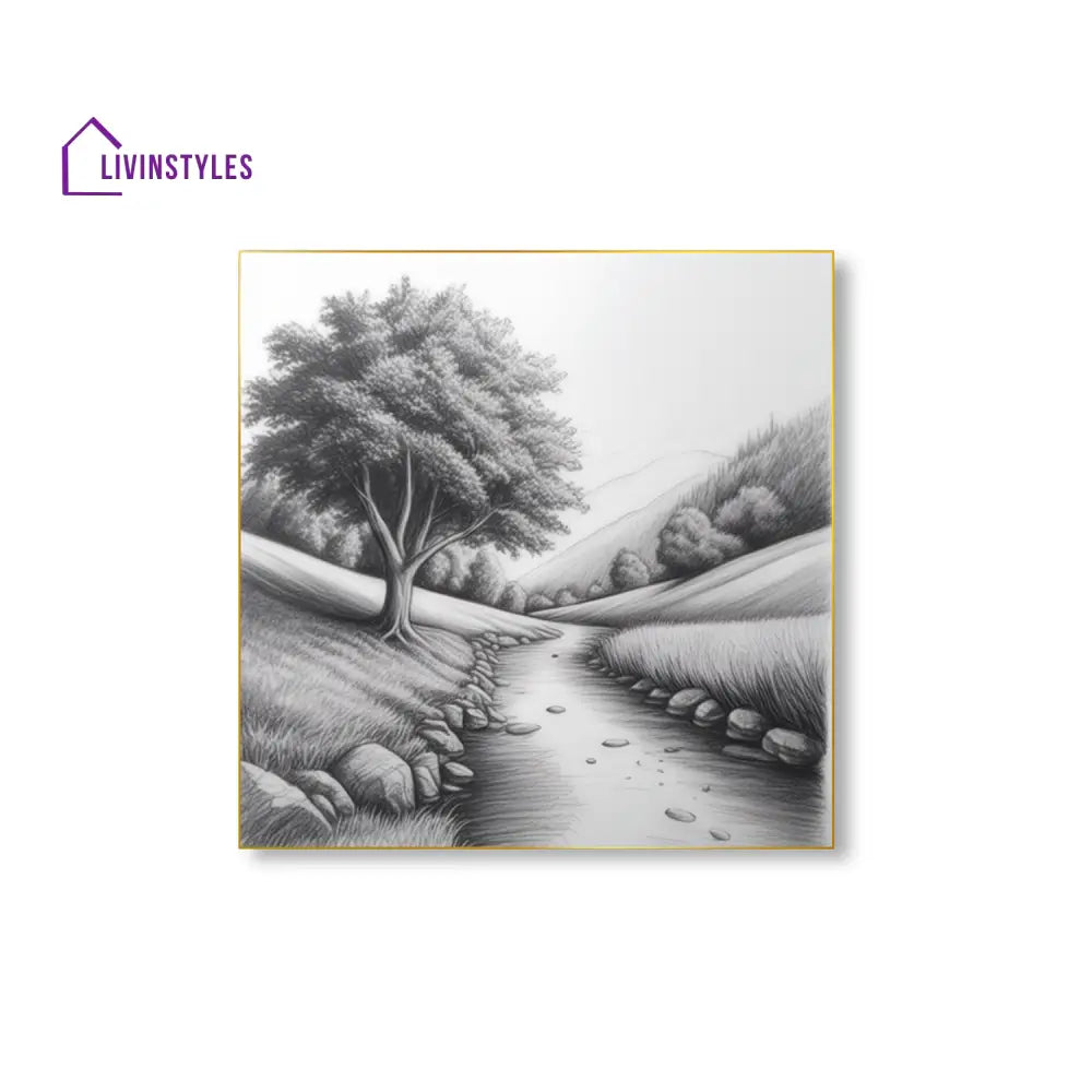 Serene River And Tree Art Set Of 4 Canvas Printed Wall Painting