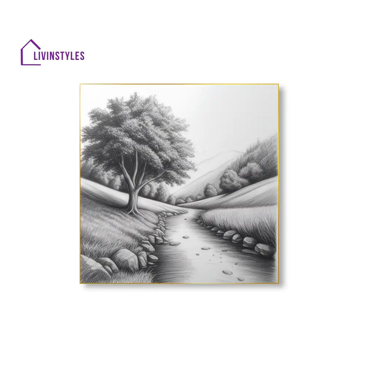 Serene River And Tree Art Set Of 4 Canvas Printed Wall Painting