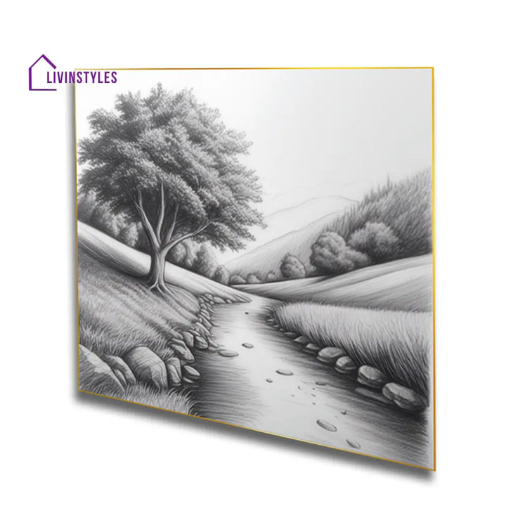 Serene River And Tree Art Set Of 4 Canvas Printed Wall Painting