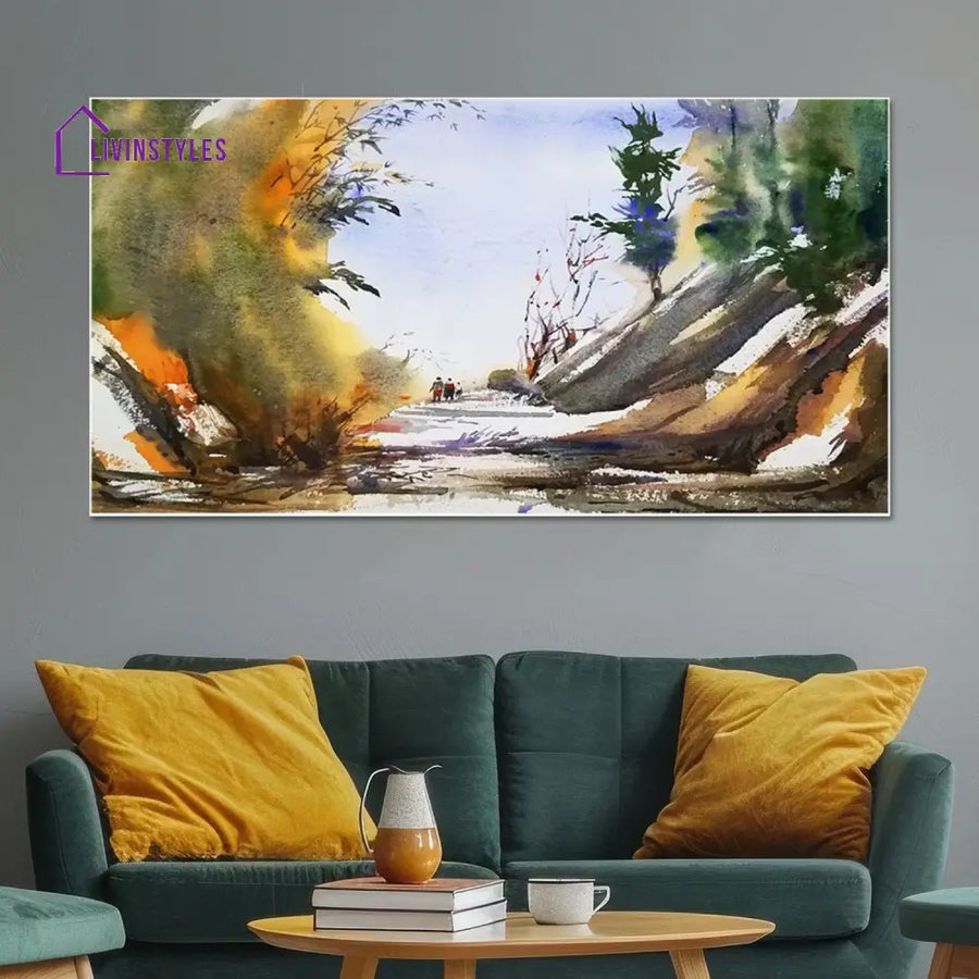 Serene Road Through Lush Forest Wall Painting