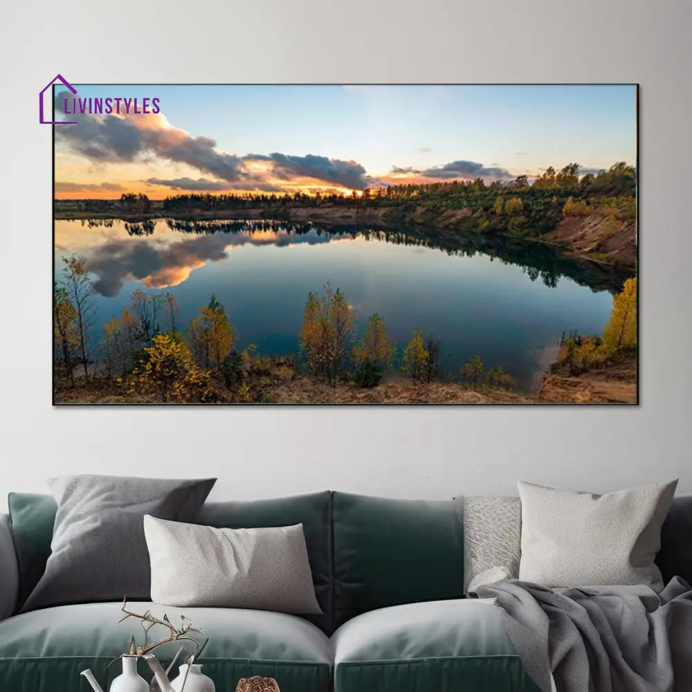 Serene Sunset Lake Canvas Print Wall Painting