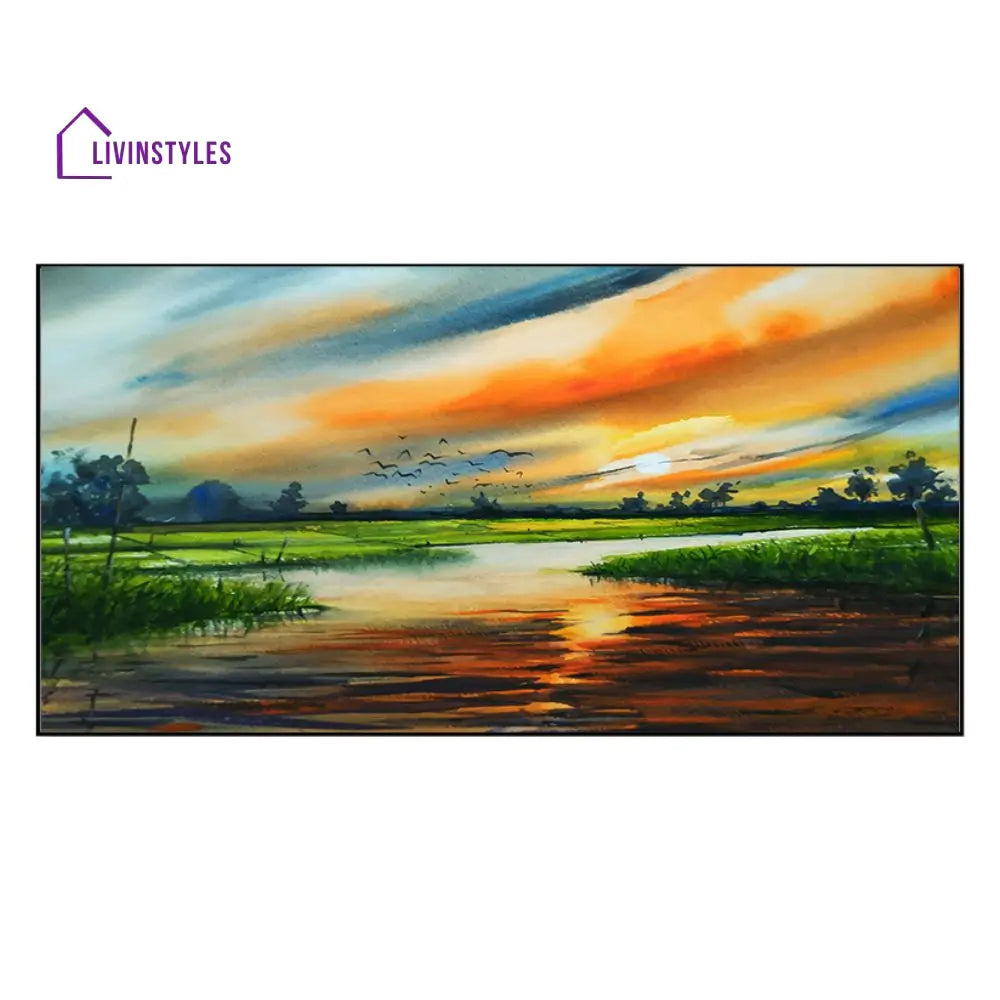 Serene Sunset Over Tranquil River Wall Painting