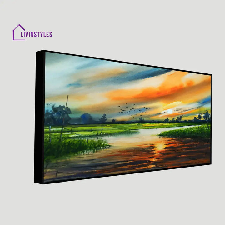 Serene Sunset Over Tranquil River Wall Painting