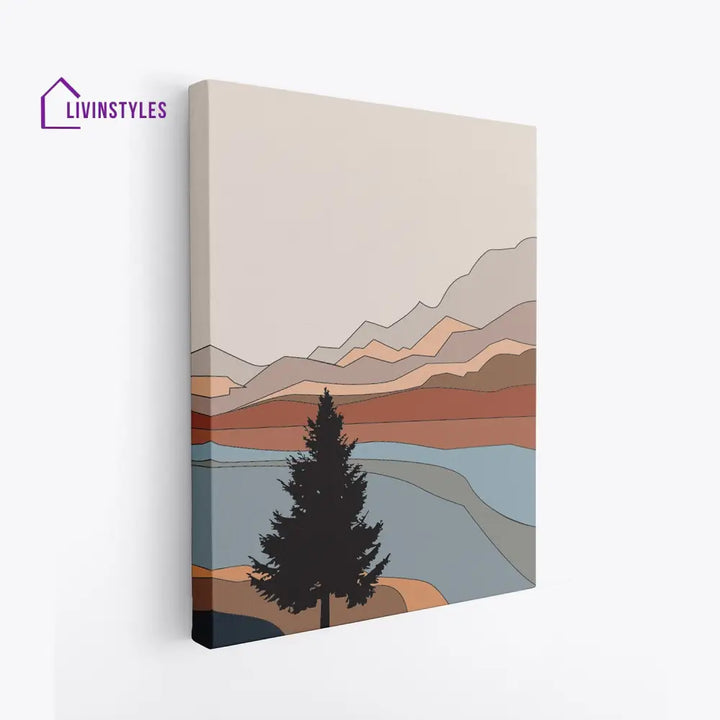 Serene Tree Mountains Canvas Art Print Wall Painting 16 X 20 Inch / Stretch