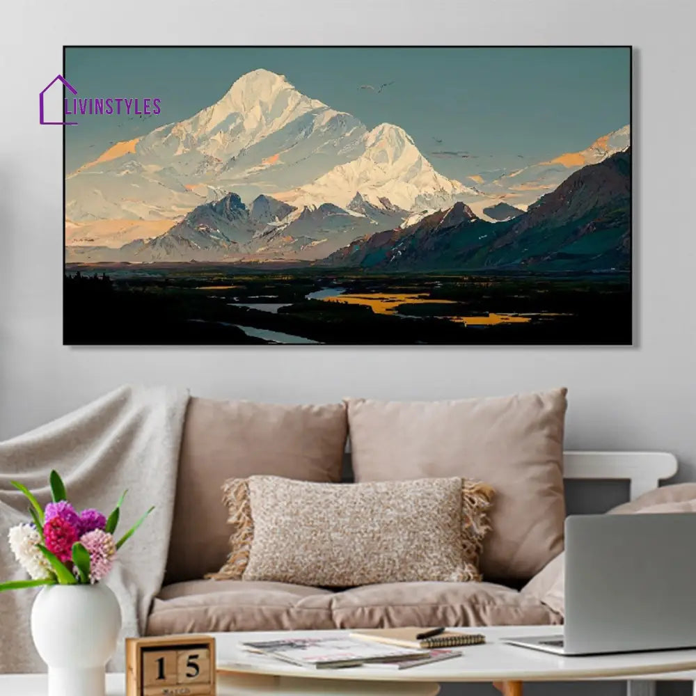 Serenity: Majestic Mountains And Birds Wall Painting