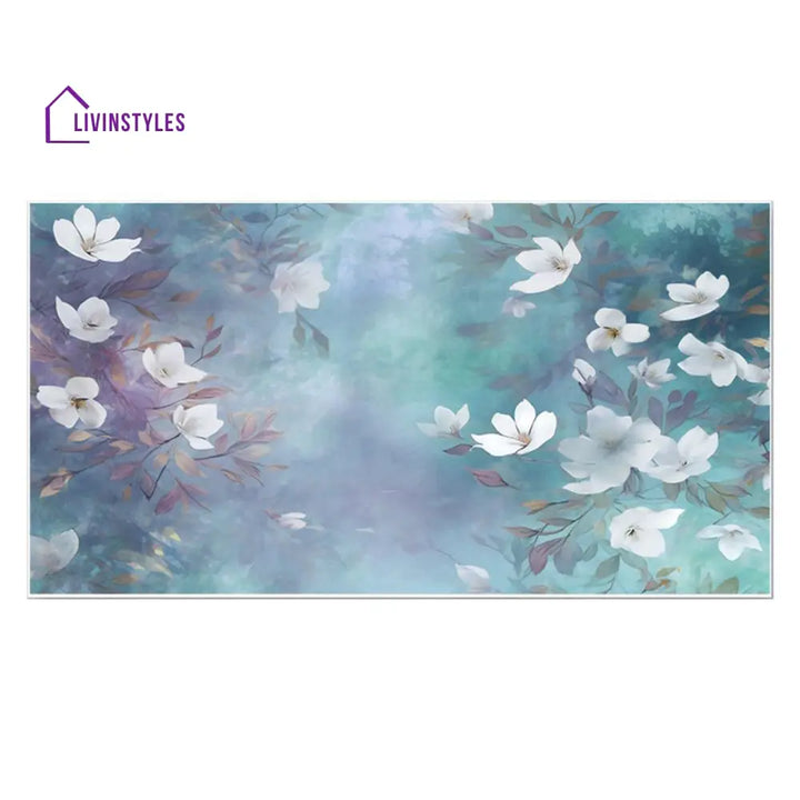 Serenity: White Flowers On Blue Wall Painting