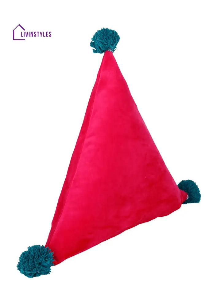 Set Of 2 Fuchsia Pink & Blue Triangle Shaped Super Soft Velvet Sustainable Cushions Cushion Cover