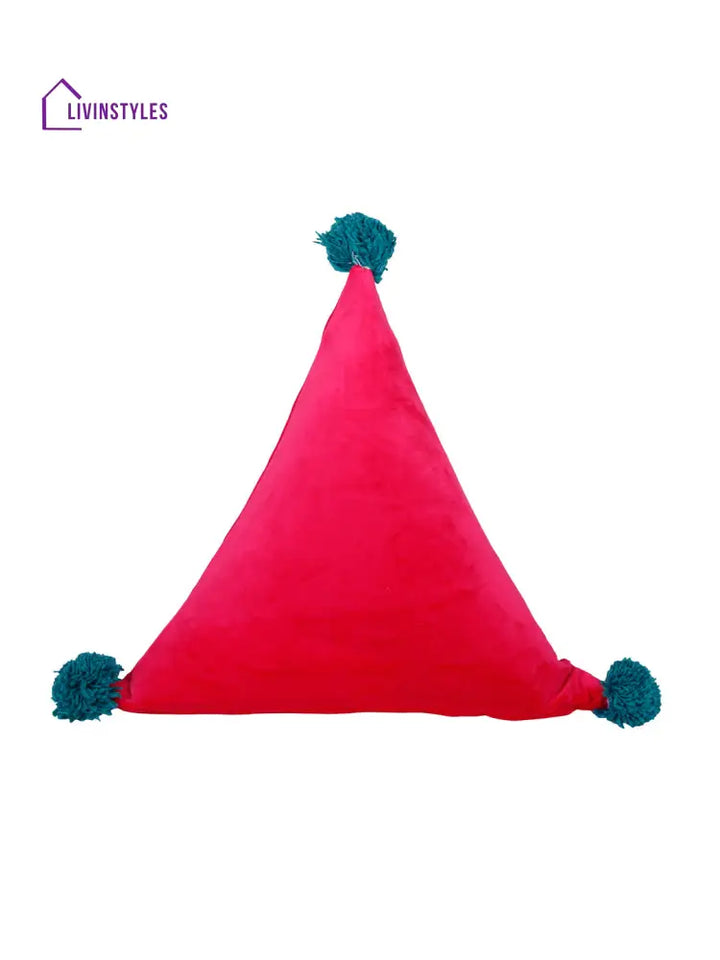 Set Of 2 Fuchsia Pink & Blue Triangle Shaped Super Soft Velvet Sustainable Cushions Cushion Cover