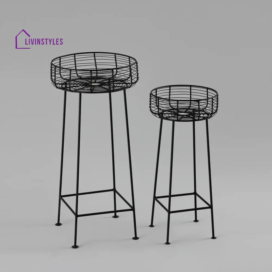 Set Of 2 Matt Black Metal Plant Stand