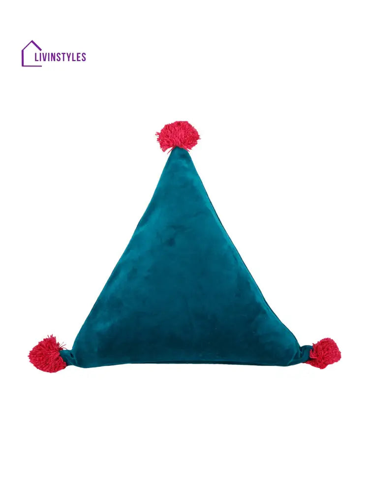 Set Of 2 Teal Solid Super Soft Velvet Triangle Filled Sustainable Cushions Cushion Cover