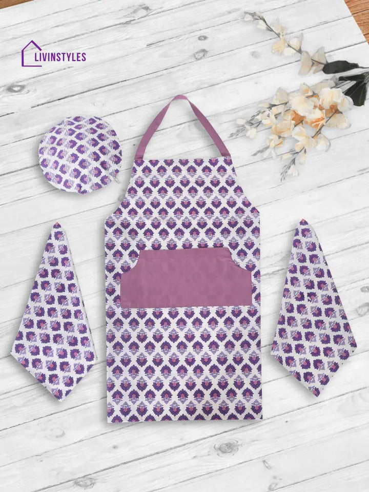 Set Of 4 Printed Cotton Apron