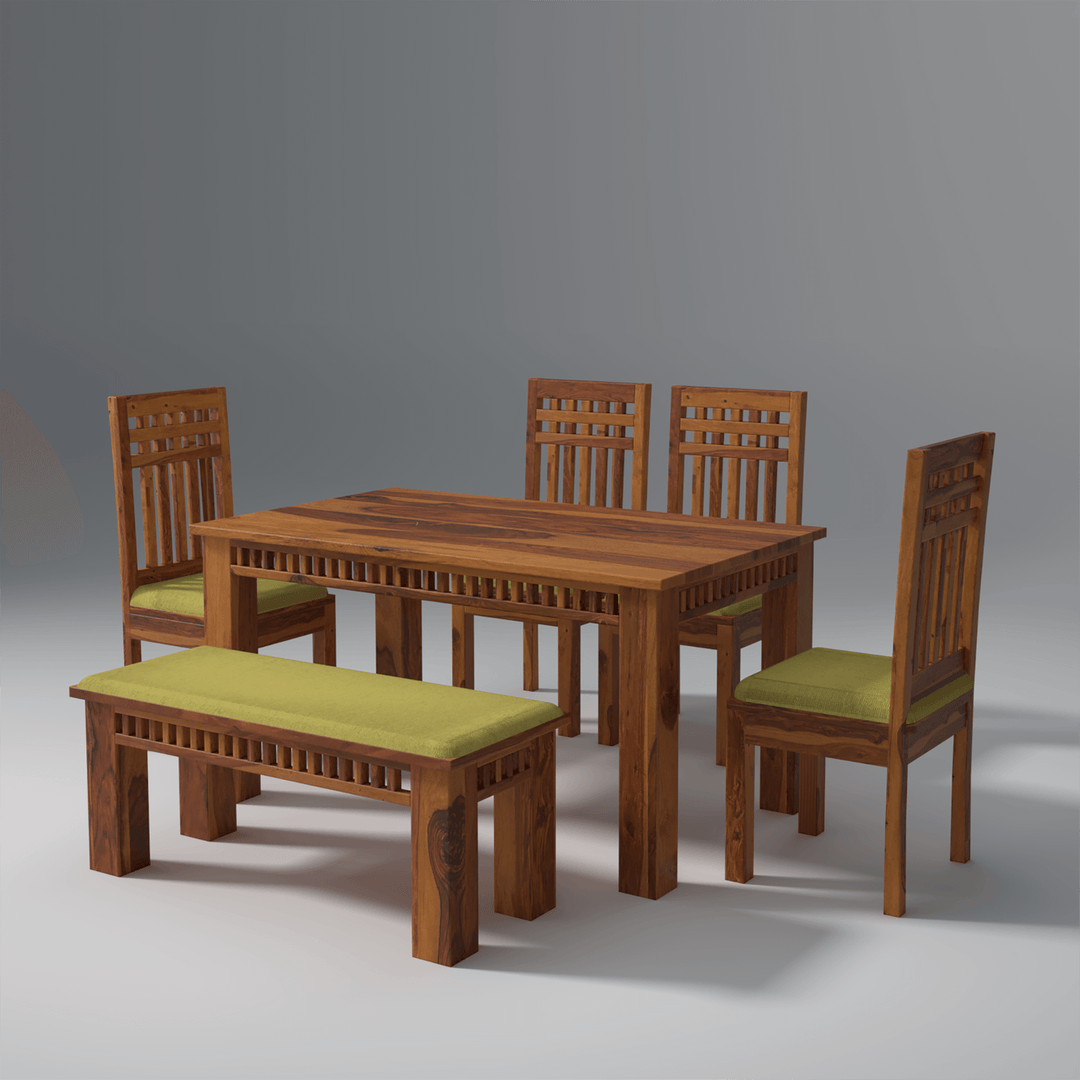 Falguni Sheesham Wood Dining Table Set (6 seater) In Light Honey