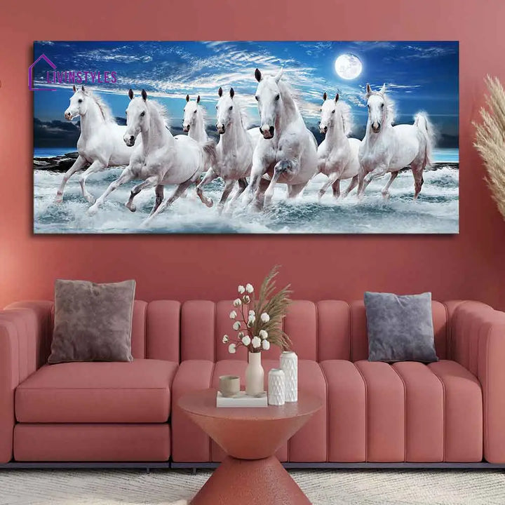 Seven Horses Running At Night Wall Painting