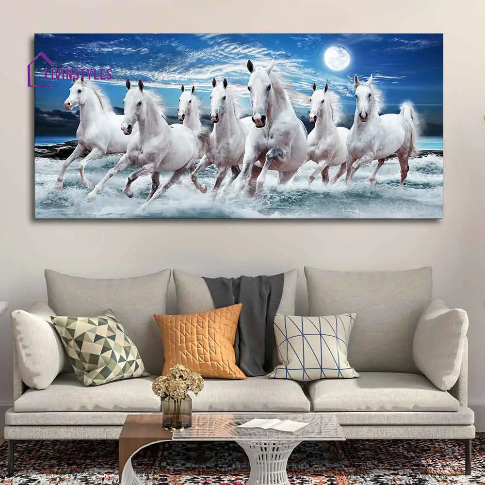 Seven Horses Running At Night Wall Painting