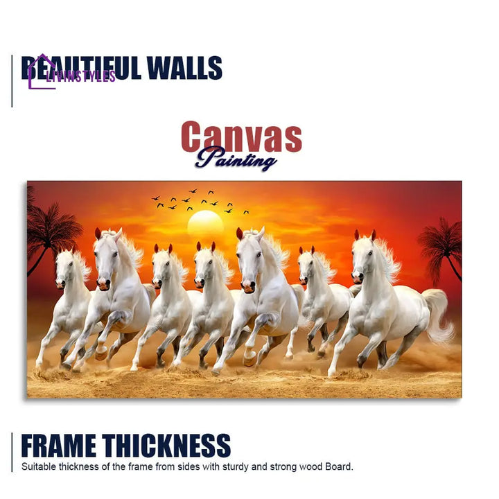 Seven Horses Running At Sunrise Premium Canvas Wall Painting