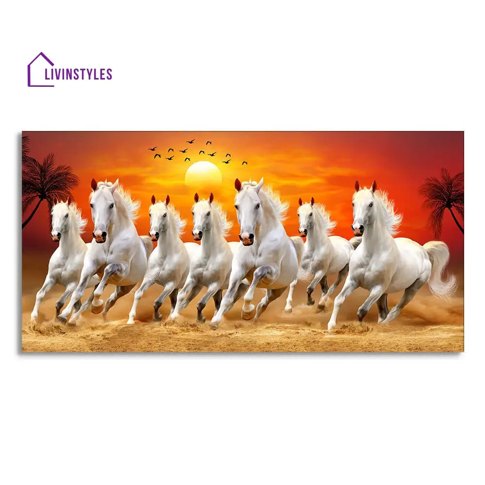 Seven Horses Running At Sunrise Premium Canvas Wall Painting