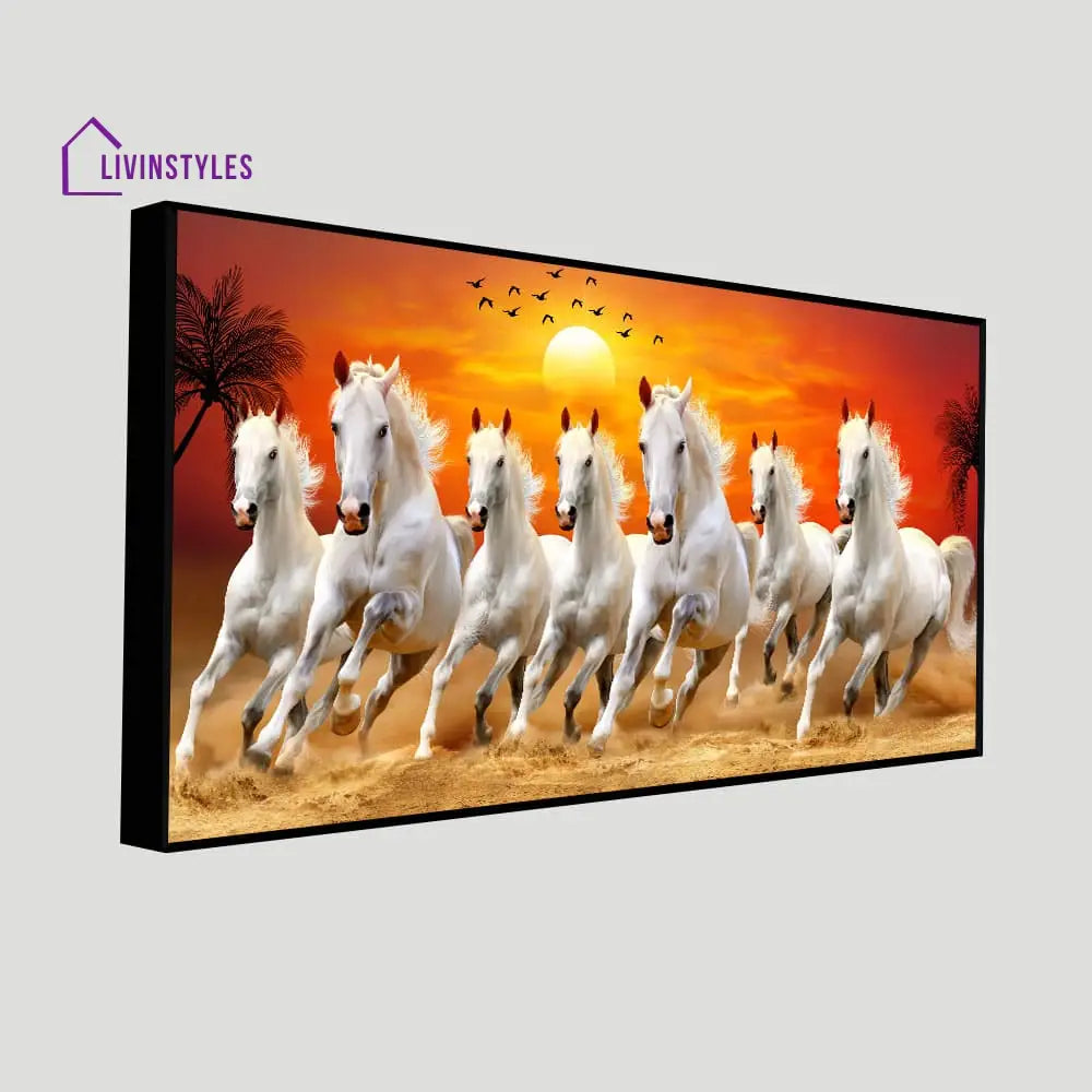 Seven Horses Running At Sunrise Premium Canvas Wall Painting