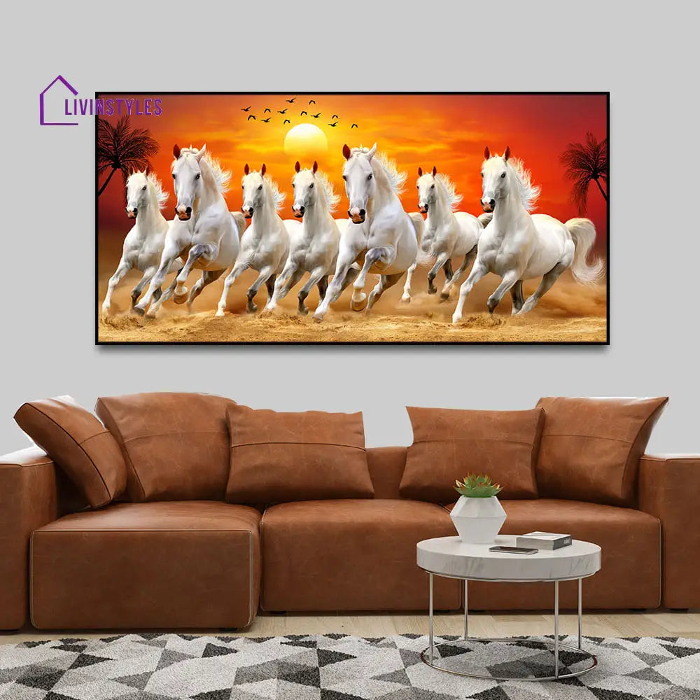 Seven Horses Running At Sunrise Premium Canvas Wall Painting