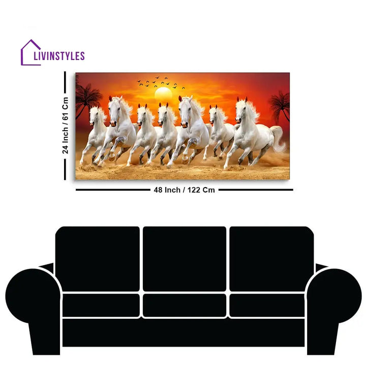 Seven Horses Running At Sunrise Premium Canvas Wall Painting