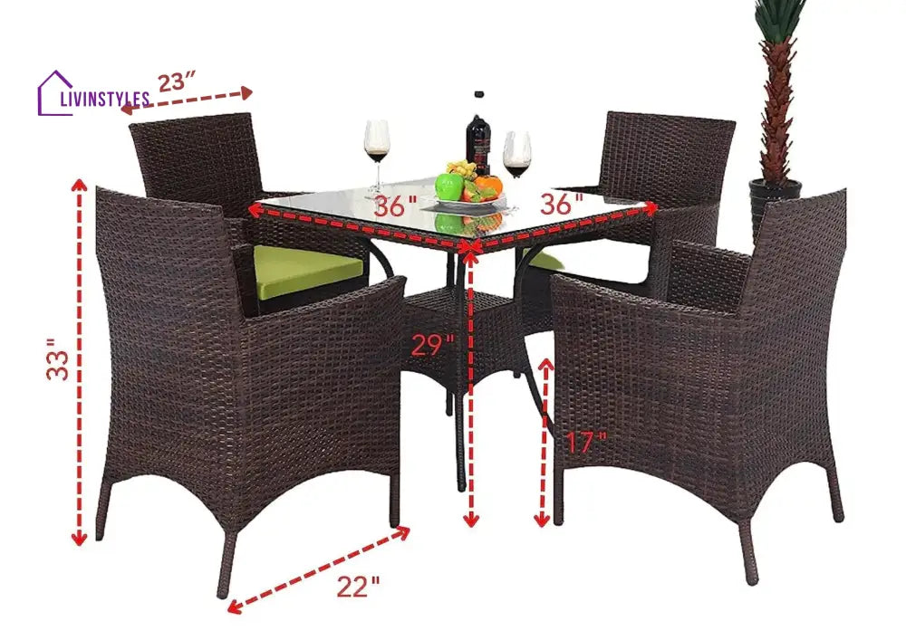 Shaan 5-Piece Indoor Outdoor Wicker Patio Dining Table Furniture Set With Seat Cushion For Lawn