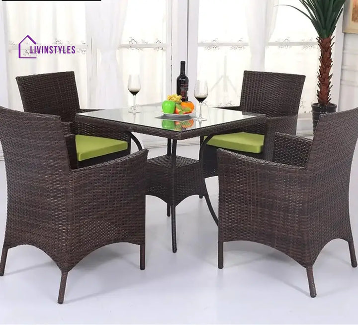 Shaan 5-Piece Indoor Outdoor Wicker Patio Dining Table Furniture Set With Seat Cushion For Lawn