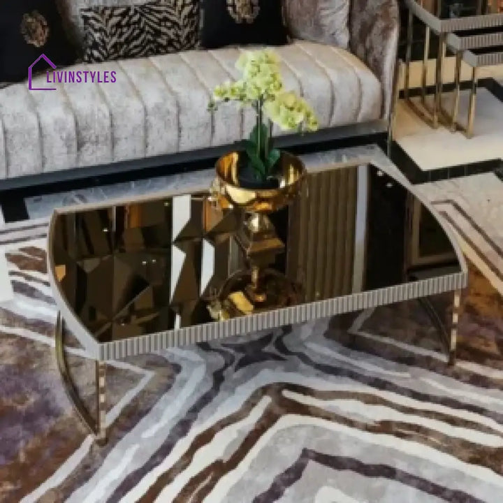 Sharvani MDF Work and Stainless Steel Frame Coffee Table with Glass Top