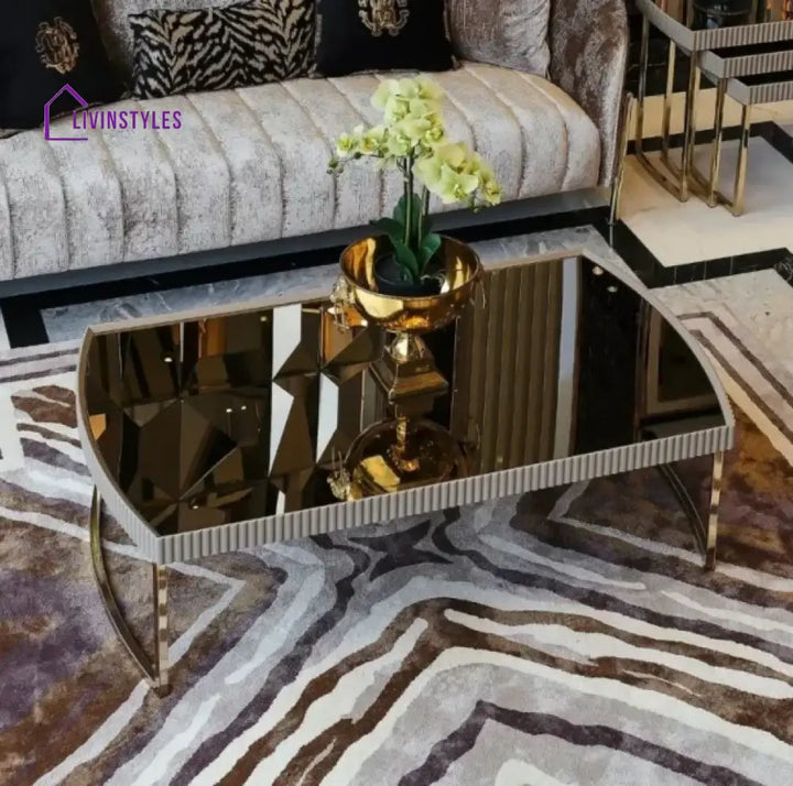 Sharvani MDF Work and Stainless Steel Frame Coffee Table with Glass Top