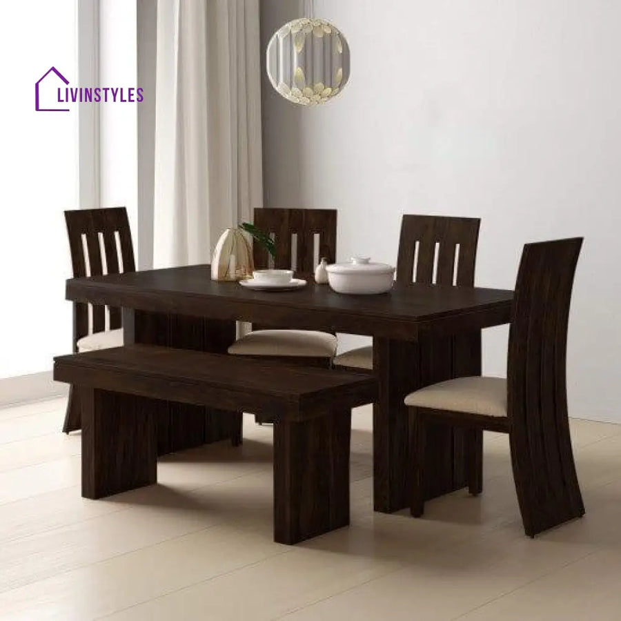 Sheesham Wood Dining Set Six Seater With Bench | Room Furniture In Walnut Finish