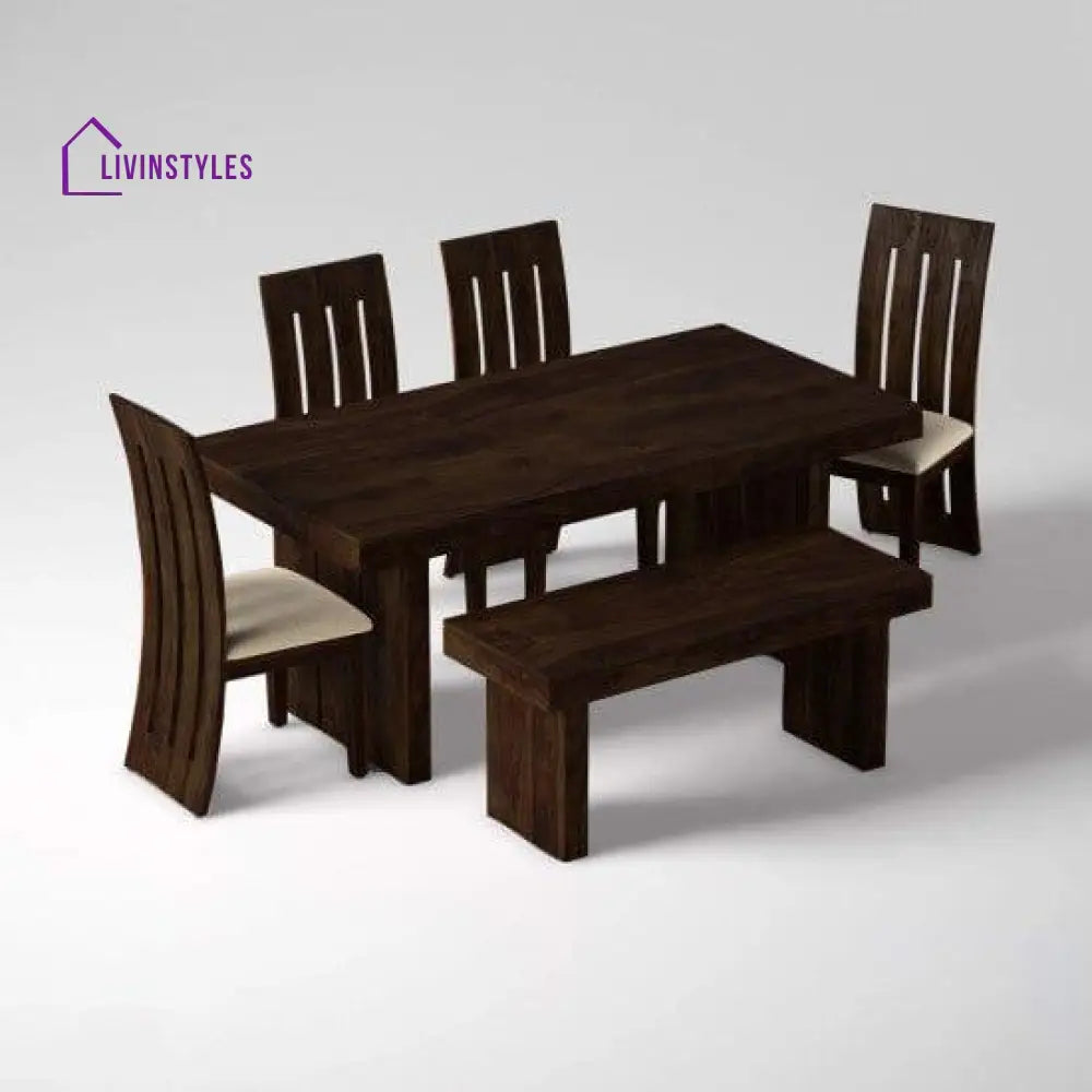 Sheesham Wood Dining Set Six Seater With Bench | Room Furniture In Walnut Finish