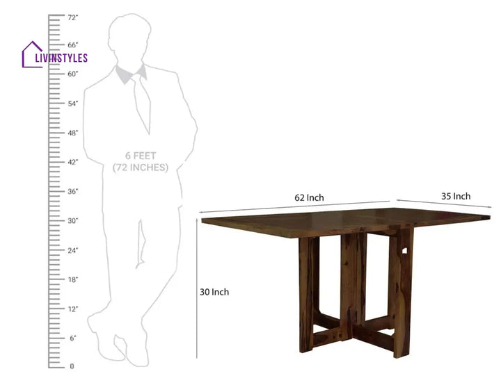 Sheesham Wood Foldable Dining Table In Walnut Finish