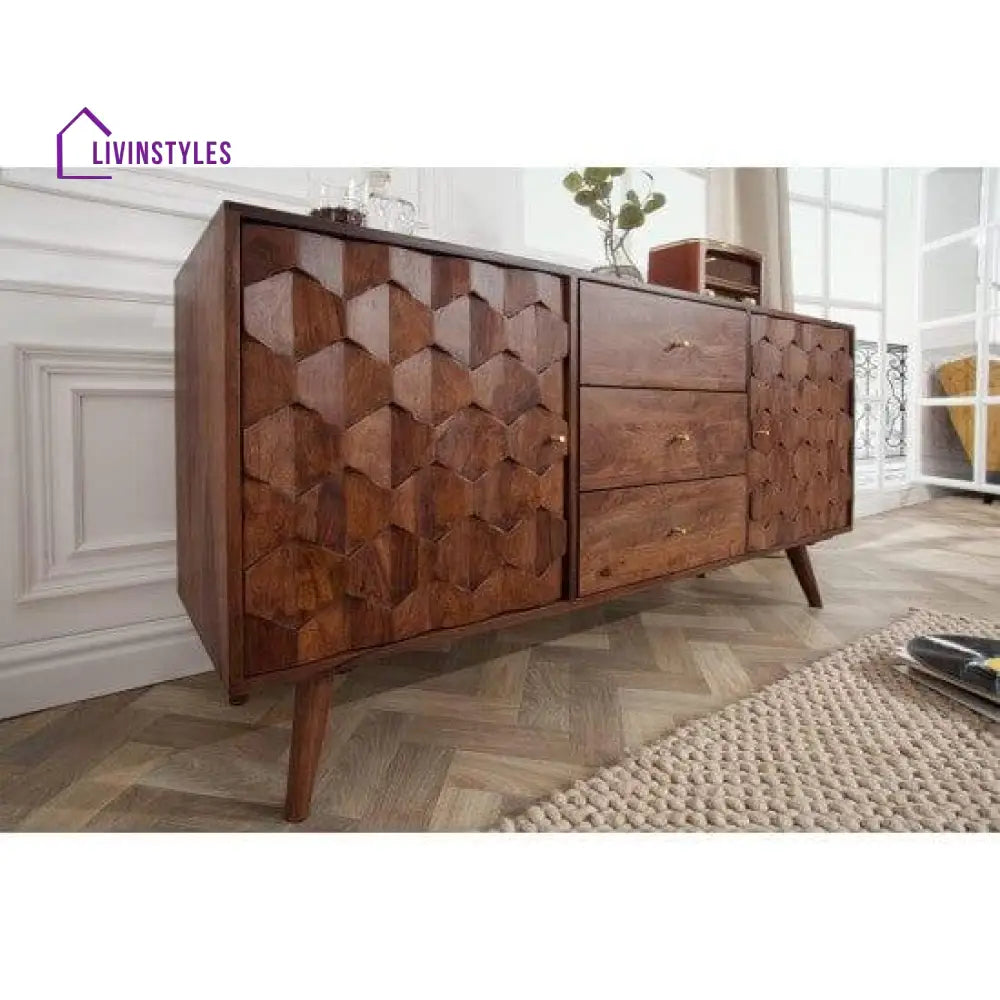 Sheesham Wood Geneva Sideboard With Three Drawer 145X40X75 Cm (Honey Finish)