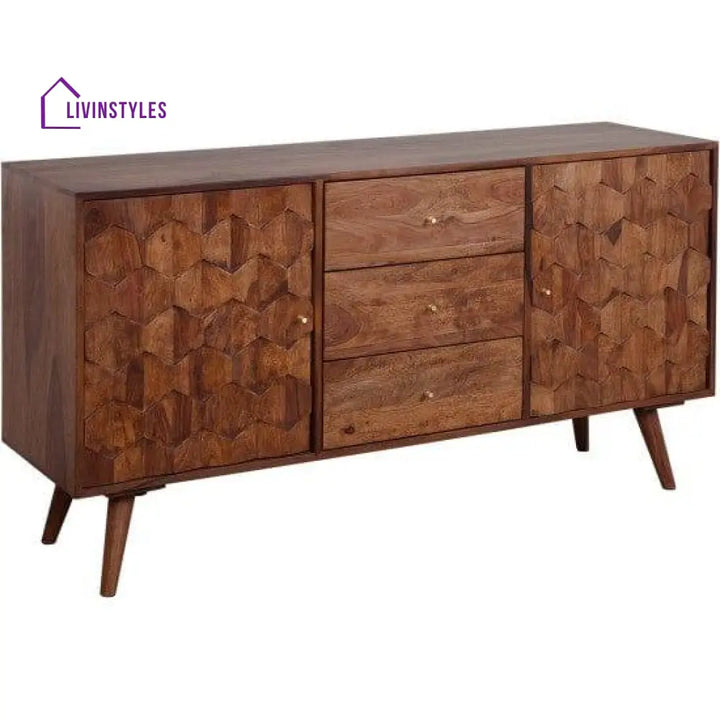 Sheesham Wood Geneva Sideboard With Three Drawer 145X40X75 Cm (Honey Finish)