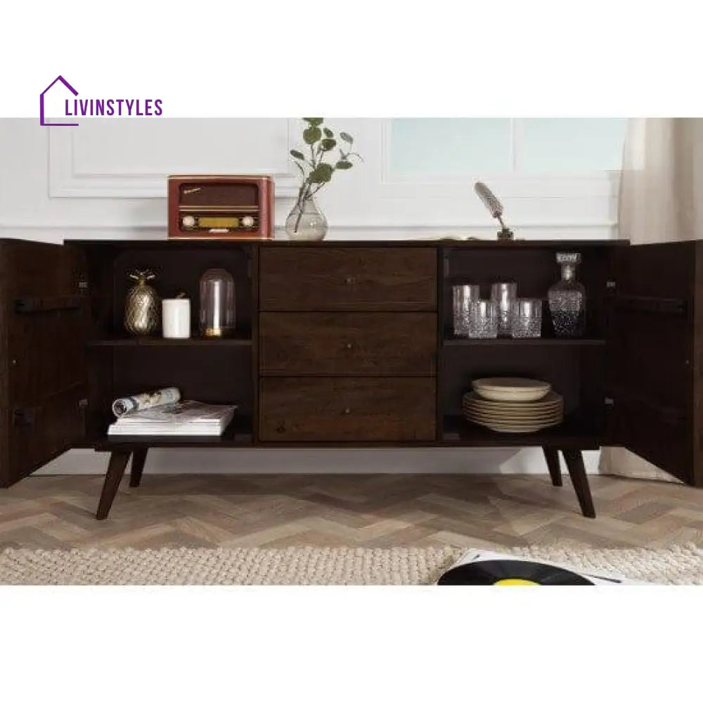 Sheesham Wood Geneva Sideboard With Three Drawer 145X40X75 Cm (Walnut Finish)