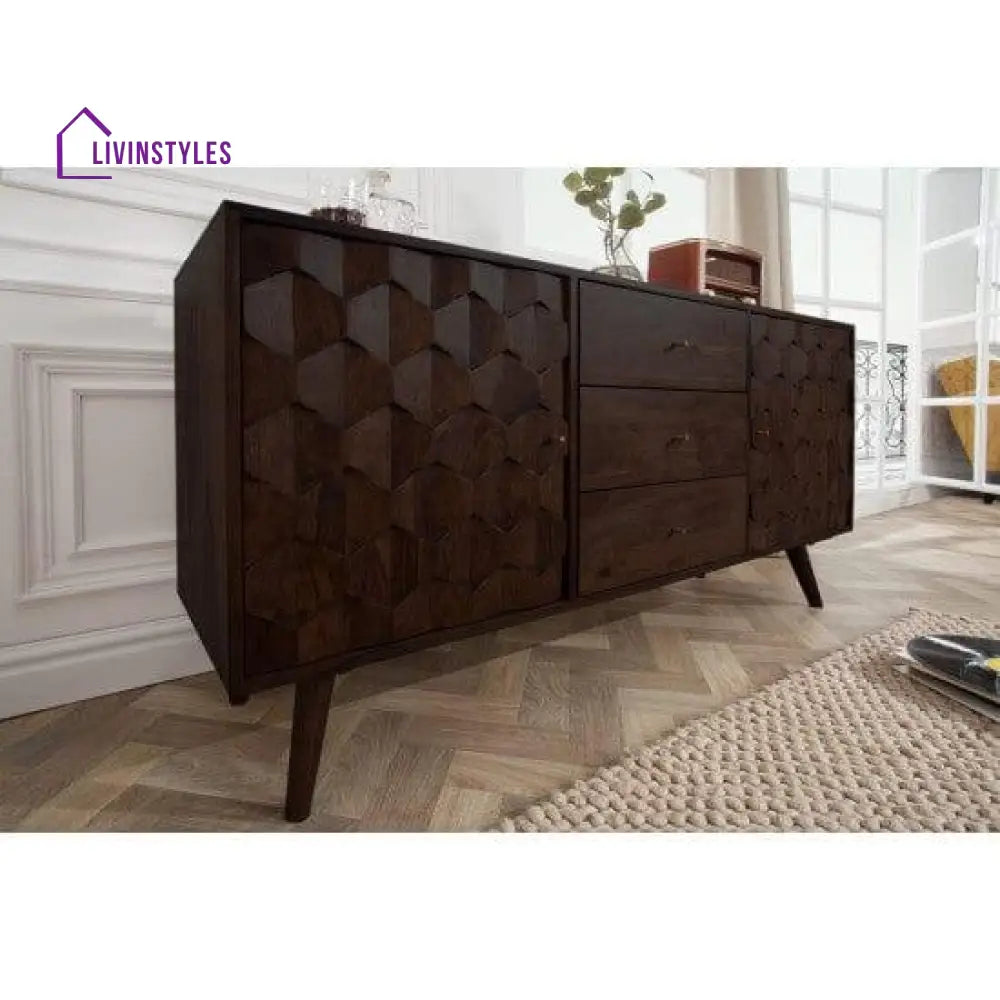 Sheesham Wood Geneva Sideboard With Three Drawer 145X40X75 Cm (Walnut Finish)