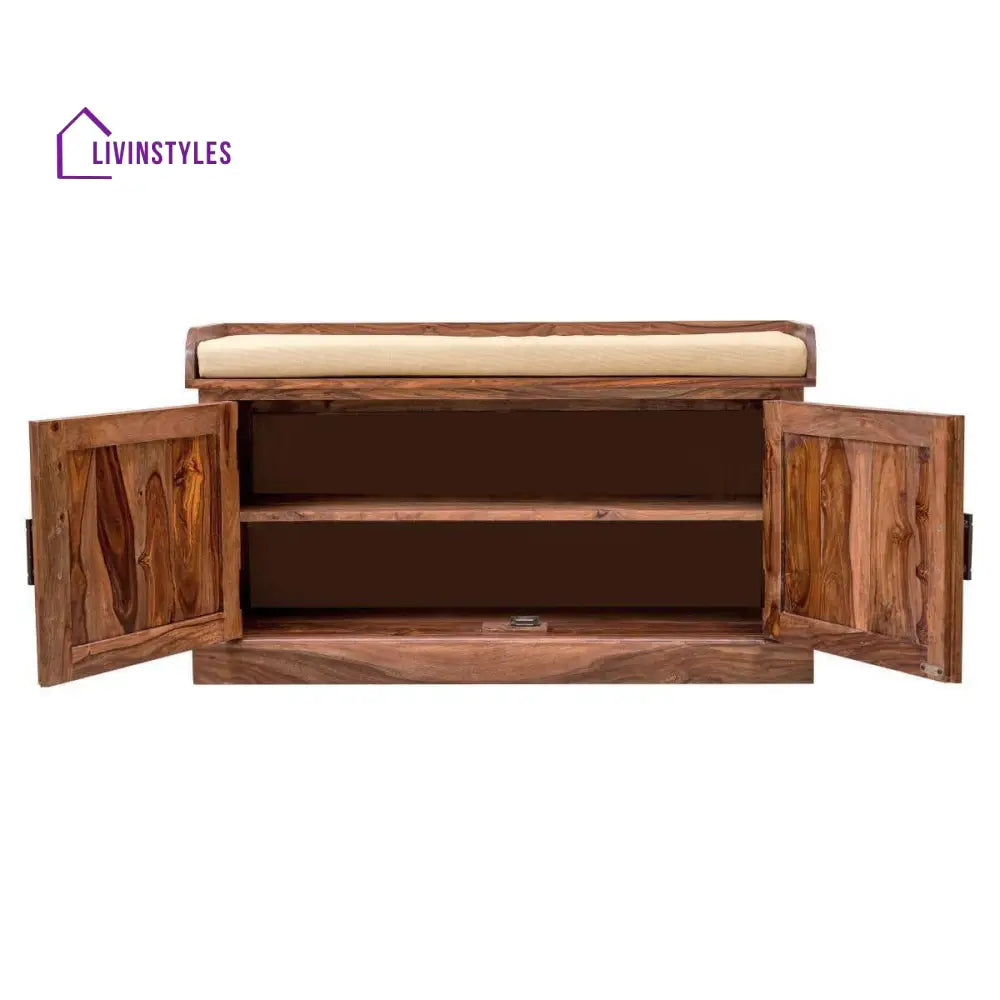 Sheesham Wood Hallway Storage Shoerack In Honey Finish