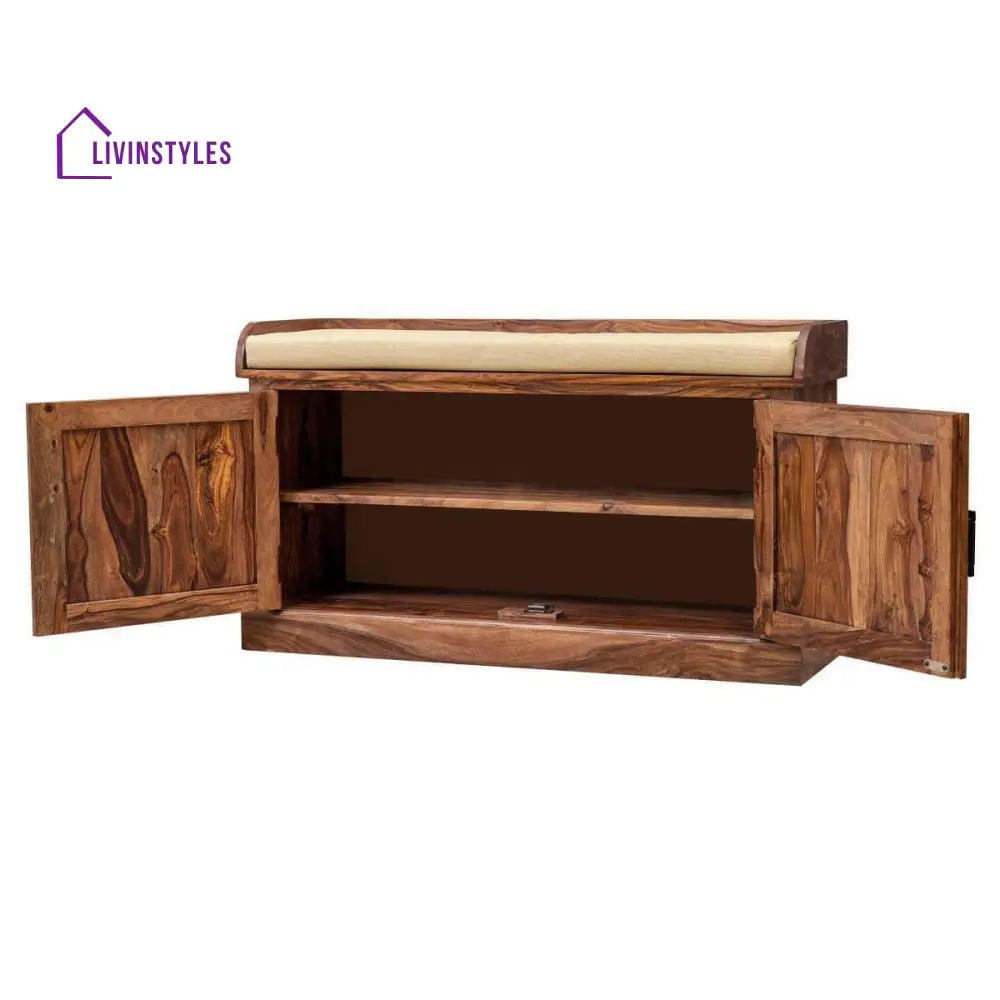 Sheesham Wood Hallway Storage Shoerack In Honey Finish