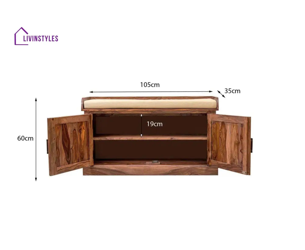 Sheesham Wood Hallway Storage Shoerack In Honey Finish