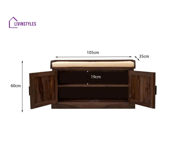 Sheesham Wood Hallway Storage Shoerack In Honey Finish