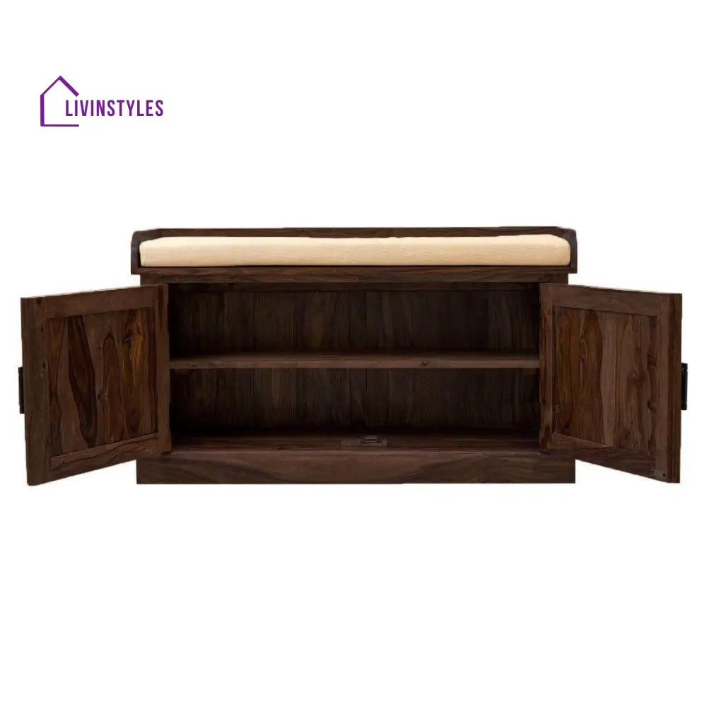 Sheesham Wood Hallway Storage Shoerack In Walnut Finish